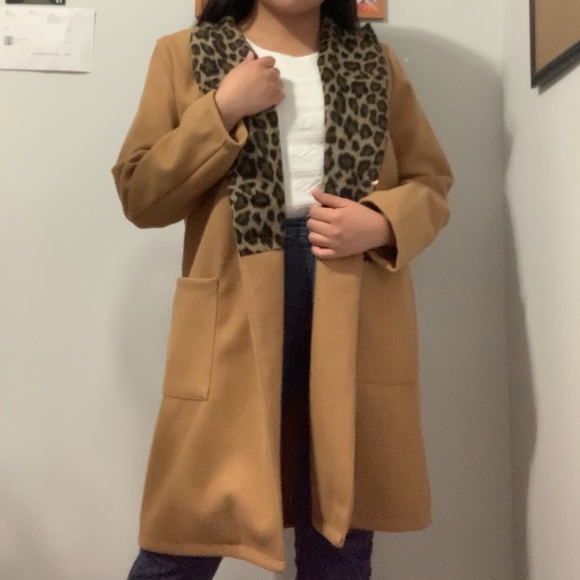 Pea coat with Cheetah Print Collar - Picture 3 of 7